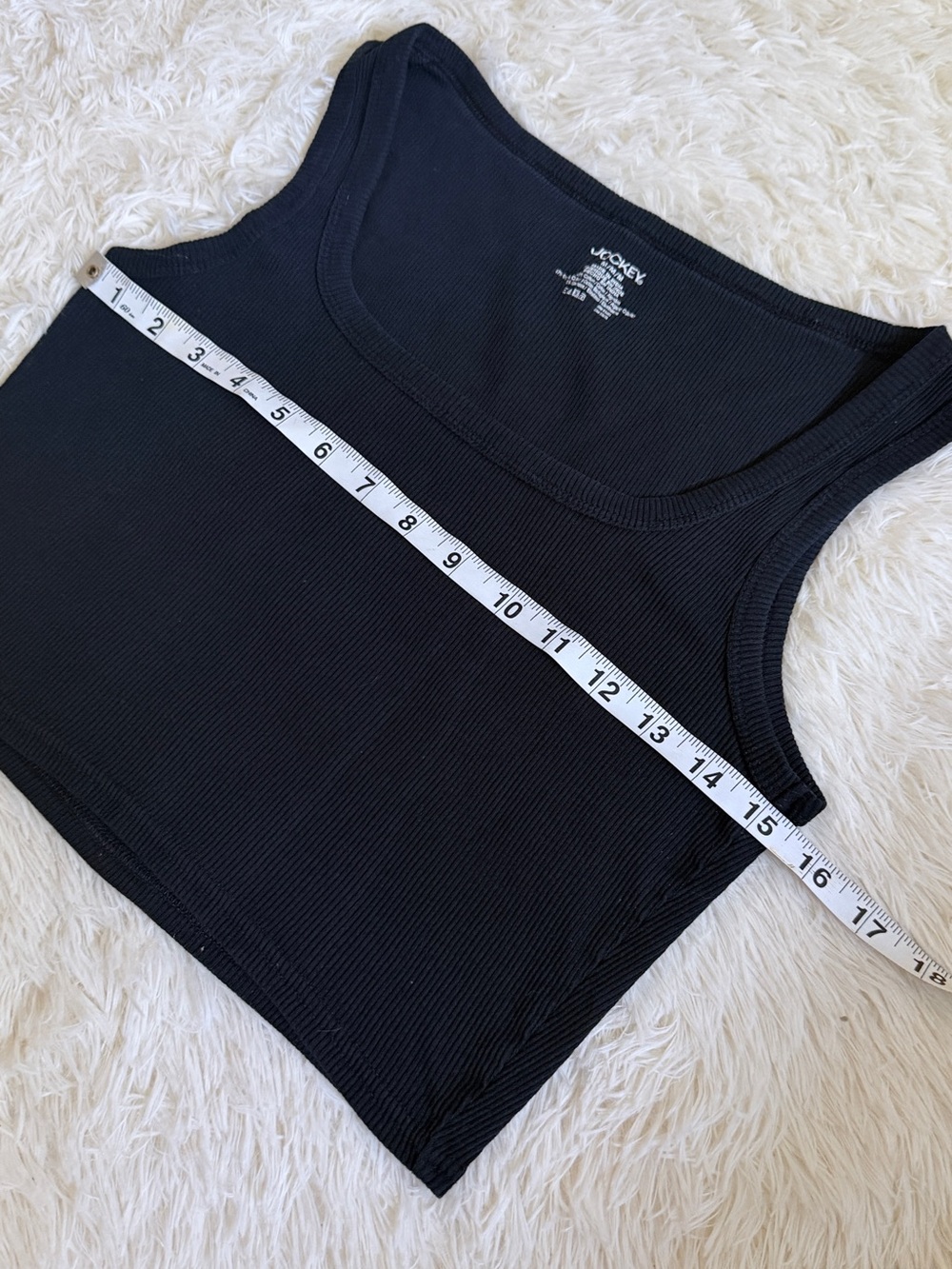 Jockey Black Ribbed Tank Top with White Logo Print - Picture 3 of 5